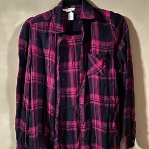 Beachlunchlounge Pink and Black Plaid Button Down Shirt